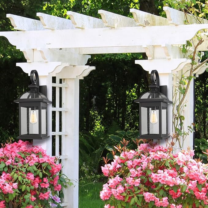 Darkaway 2pcs Outdoor Lights Fixtures Wall Mount, Large 22inch Outdoor Wall Sconce Lights with Seeded Glass Waterproof Outside Exterior Lights Fixture for House Front Porch Patio