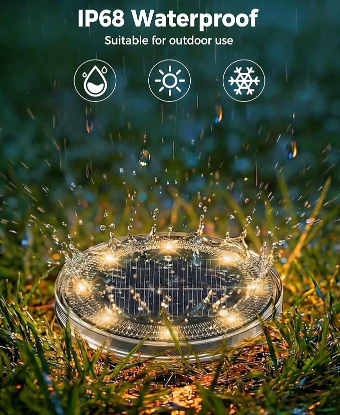 LOTMOS 20 Pack Solar Ground Lights Outdoor, 8 LED Solar Flat Lights IP68 Waterproof Disc Light, Landscape Lighting Solar Powered for Garden Yard Path Driveway Lawn Patio Walkway, Warm White