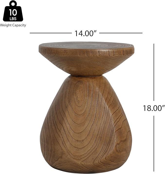 Merax Small Outdoor Patio Side Table with Wood Grain Finish, MGO Accent End Table for Indoor Outdoor, 18" Height Small Round Side Coffee Table with Waterdrop-Shaped Base, No Need Assembly, Wood