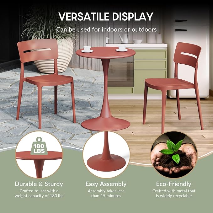 WestinTrends Playa 23.5" Round Outdoor Indoor Metal Cocktail Dining Table, Red