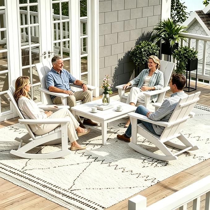 WestinTrends Ashore Outdoor Coffee Table, 32 Inch All Weather Poly Lumber Adirondack Patio Coffee Table Square Low Table, White