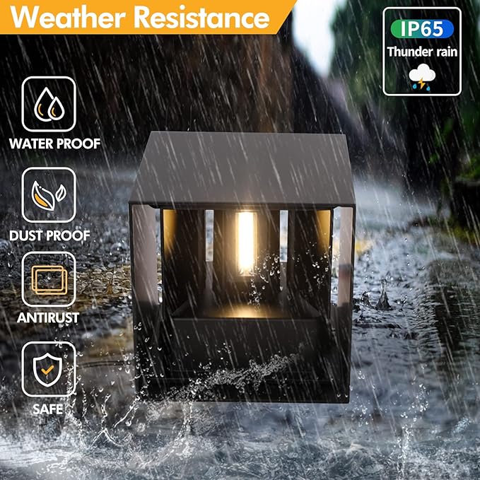 Mille Lucciole 12W 2Pack Outdoor Wall Lights Exterior/Interior,LED Black Outdoor Wall Sconces Light Fixtures Modern,IP65 Waterproof Square Aluminum Wall Lamps, Up and Down Lights 6500K Cold Lights