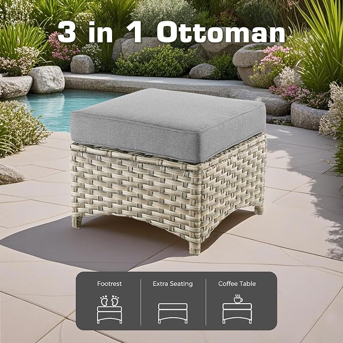 7-Piece Outdoor Patio Furniture Set with Ottomans 3 Seater Couch,All Weather Wicker Rattan Patio Seating Sofa and Chair Set with Ottomans,Outdoor Conversation Sets for Porch Deck Yard,Grey