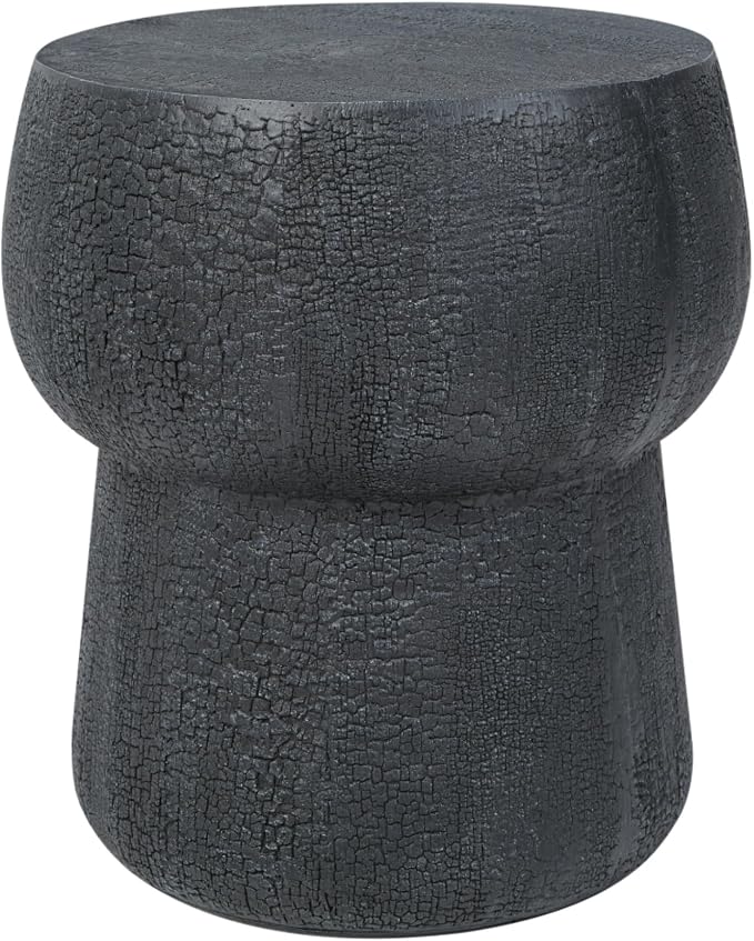 Outdoor Patio Accent Table with Crack Process, Morden Concrete Coffee Table with Double Barrel Shape Outdoor Side Table, Garden Stoolsl for Patio,Garden, Backyard Black