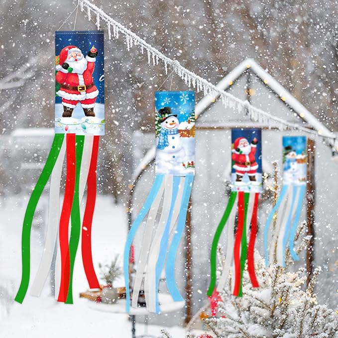 NOVWANG 2 Pcs Christmas Windsocks Outdoor Snowman Santa Claus Decor | Fabric, Garden Yard Patio Porch Lawn, Holiday Outdoor Hanging Decor, Snowman Santa Claus 40 Inch