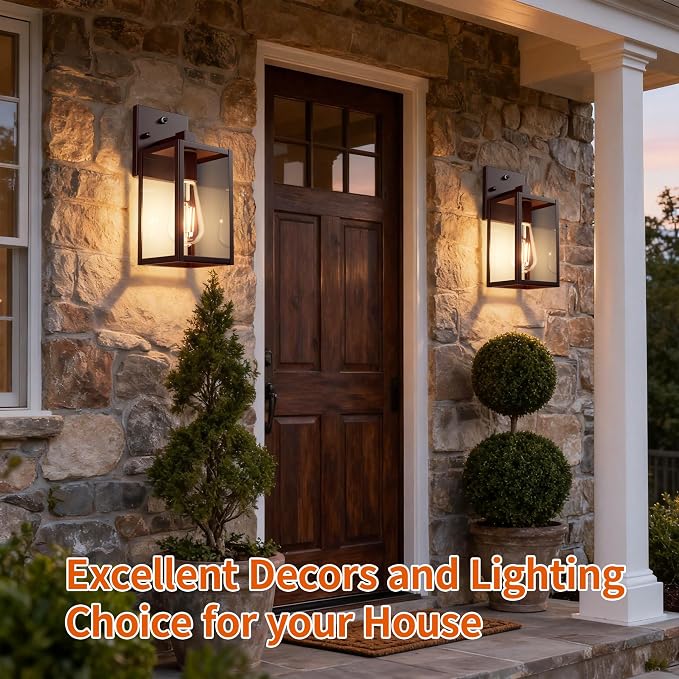 Oil Rubbed Bronze Dusk to Dawn Outdoor Porch Lighting Fixtures Wall Mount, Sensor Exterior Wall Light for House, Ouside Lantern Lamp, Waterproof Wall Sconce Lights, Coach Light for Garage
