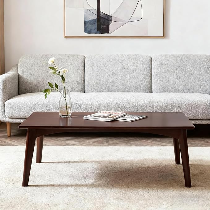 JIKUGO Bamboo Folding Coffee Table No Assembly Required Japanese Floor Table for Bedroom Living Room, Walnut, 26 x 15.8 x 11.8 Inches