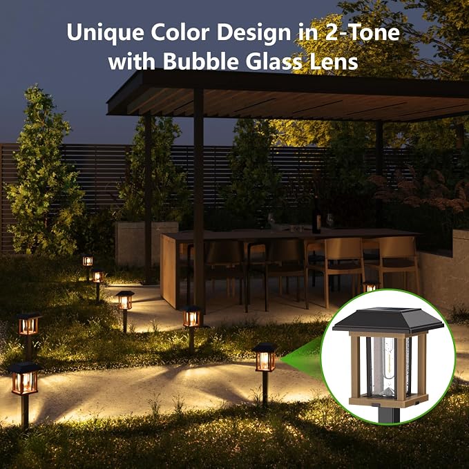 XMCOSY+ Solar Pathway Lights Outdoor, Warm White Glow Garden Lights, 4 Pack | IP65 Waterproof 2-Tone Design Seeded Glass & Stainless Steel Garden Lights, Decor for Walkway Yard Patio Driveway & Landscape