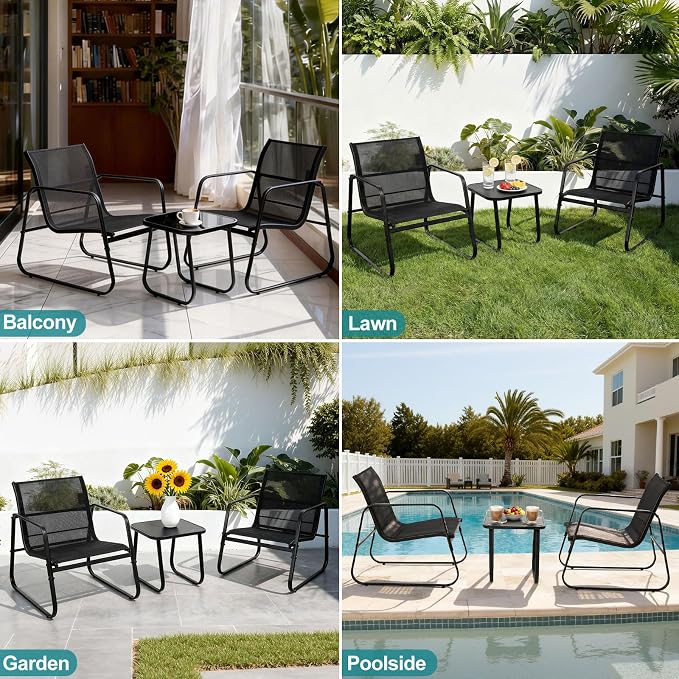 DUMOS 3 Piece Patio Furniture Set，Outdoor Patio Furniture Set with Table and Chairs, Patio Sectional Bistro Sets for Lawn, Garden, Balcony, Poolside Blake