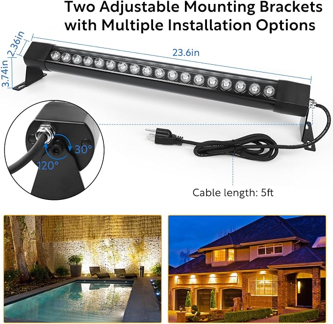 HNRLOY Wall Washer Light 2 Pack,36W 4000K Natural White Wall Washer Lighting,2FT 120V LED Linear Outdoor Wall Wash Light Bar for Garden,Backyards,Building,Courtyards Lighting