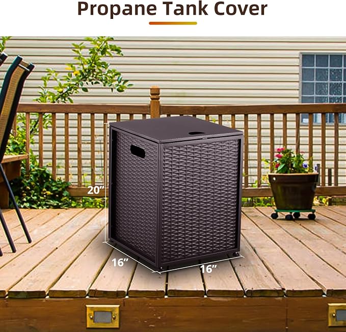 Propane Tank Cover Table – 20LB Outdoor Gas Cylinder Hideaway Storage Box with Side Handles – Metal Side Table for Garden Fire Pits