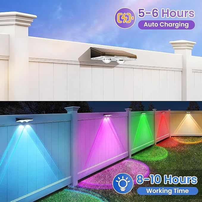 Solar Fence Lights Outdoor, 16 Pack, 7 Color Modes, IP65 Waterproof | RGB Cycle/Fixed Fence Lights Solar Powered for Outside, Deck Lighting for Wall, Step, Patio, Pathway, Stairs
