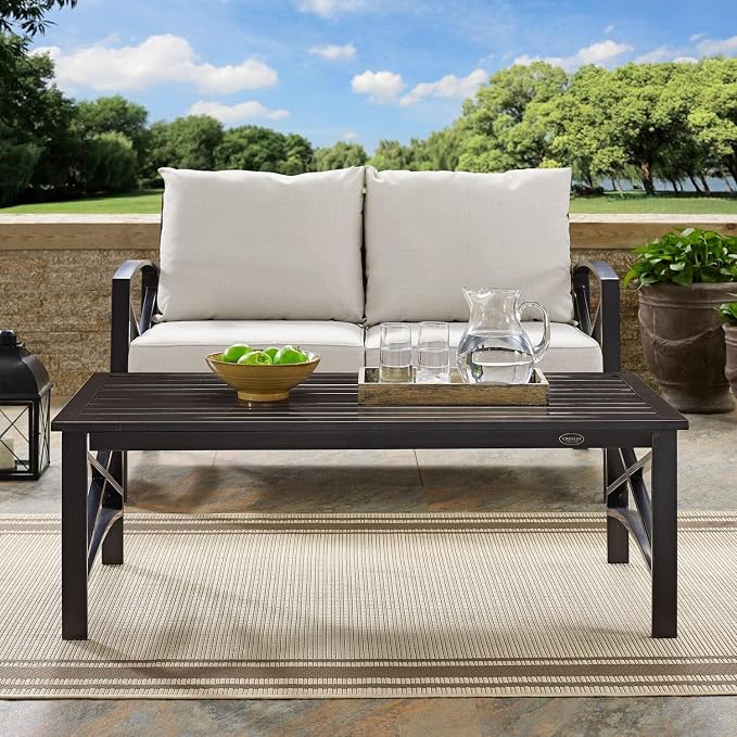 Maykoosh Outdoor Coffee Table Metal Patio Table Bronze Finish Modern Lawn Porch Table 49.75"