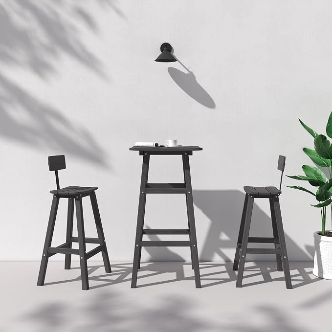 3-Piece Outdoor Counter Height Bar Table Set, 42" Pub & Bistro Table with 2 Stools, HDPE Weather Resistant for Patio/Backyard/Garden/Poolside, Grey