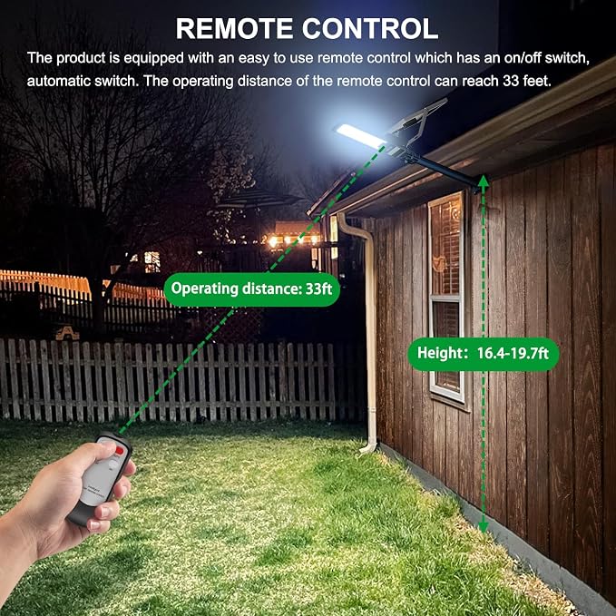 Solar Street Lights Outdoor | Dusk to Dawn, IP67 Waterproof, 6500K Solar Flood Light with Remote Control, Security Lights for Pathway, Yard, Garden