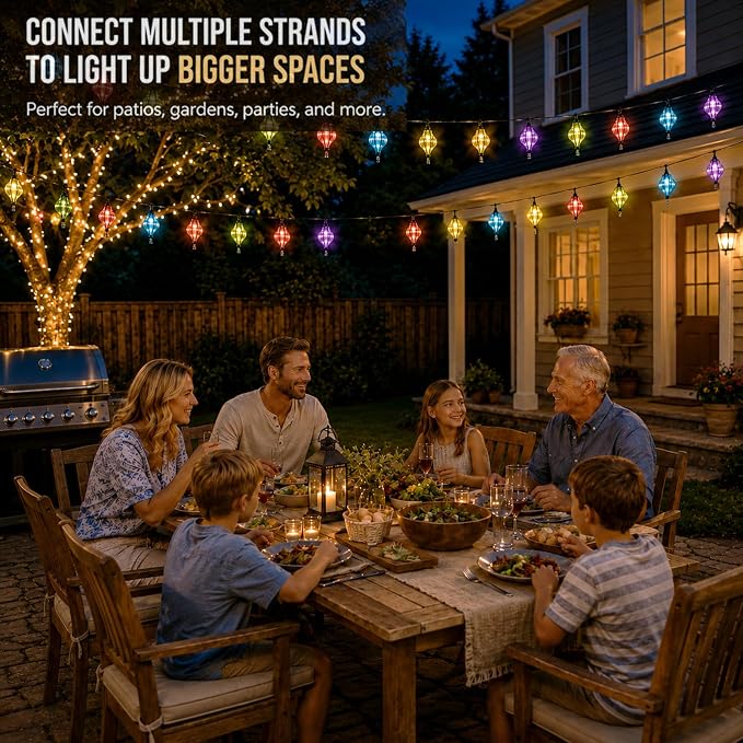 Vigdur Outdoor String Lights, 10FT Multicolor Patio String Lights Plug-in | 10 Plastic Flower Bulbs, UL Listed, 10 Strands Connectable, Outdoor Hanging Lights for Porch Garden Wedding Party Decor