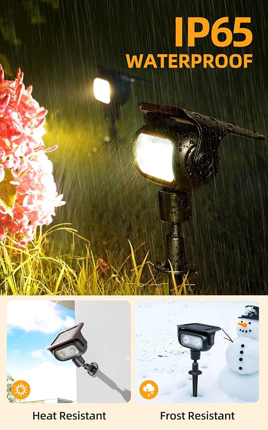 ROSHWEY Solar Spot Lights Outdoor, Waterproof Spotlights with 2 Brightness Mode, Landscape Lighting Solar Lights for Garden, Yard, Pathway (Warm White, 4 Pack)