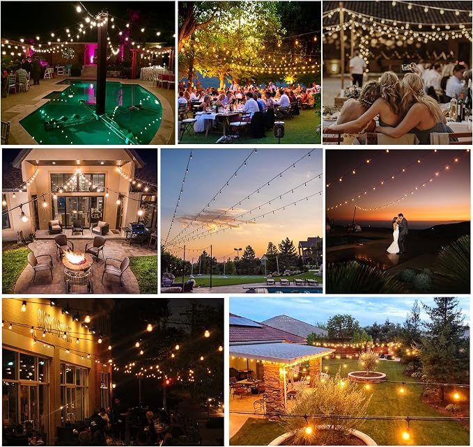 Outdoor String Lights 150FT Waterproof Outside Patio Lighting for Backyard | 150FT Connectable Outdoor Lights,75 Plastic Dimmable ST38 Edison Bulbs for Porch Bistro Garden Gazebo Balcony Cafe Deck Yard