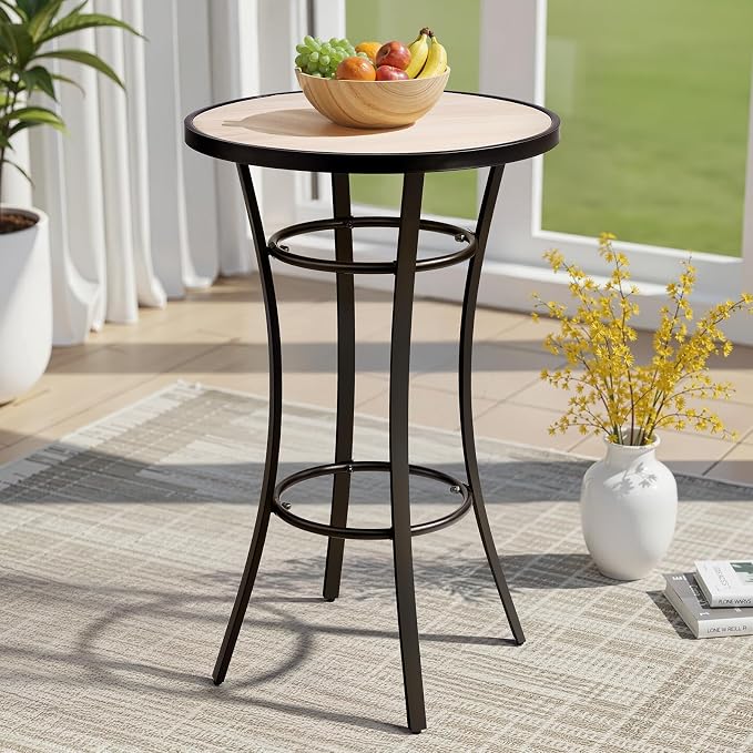 VINGLI Outdoor Bar Table 39" Height, Round Patio High Top Table with Wood-Like Top, All-Weather Metal Bistro Table with Heavy-Duty Iron Base for Garden Balcony Pub Bistro Cocktail Standing
