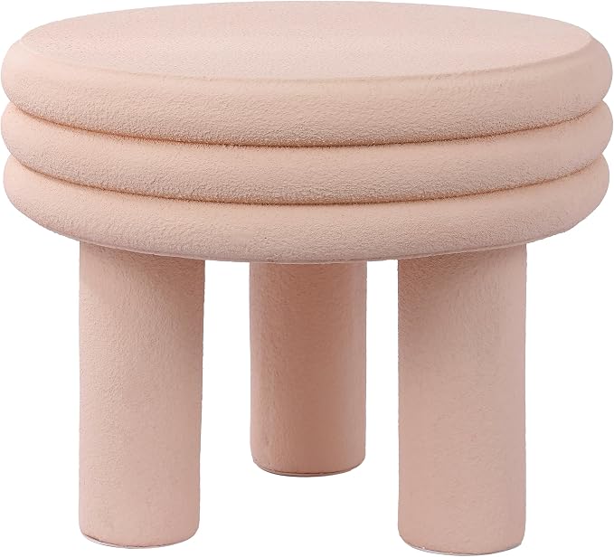 JONATHAN Y Rashida 18" Modern Round Polyresin Indoor Outdoor Accent Side Table, Weather Resistant Table with Chunky Ribbed Stacked Ring Design and Tripod Pillar Base, Pink Frosted TBL1106B