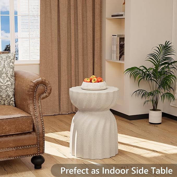 SUNBURY Outdoor Side Table Set of 2, 19" H Outdoor Accent End Table, Patio Coffee Tables, Garden Stool and Plant Stand for Garden, Living Room, Backyard, Spotted White