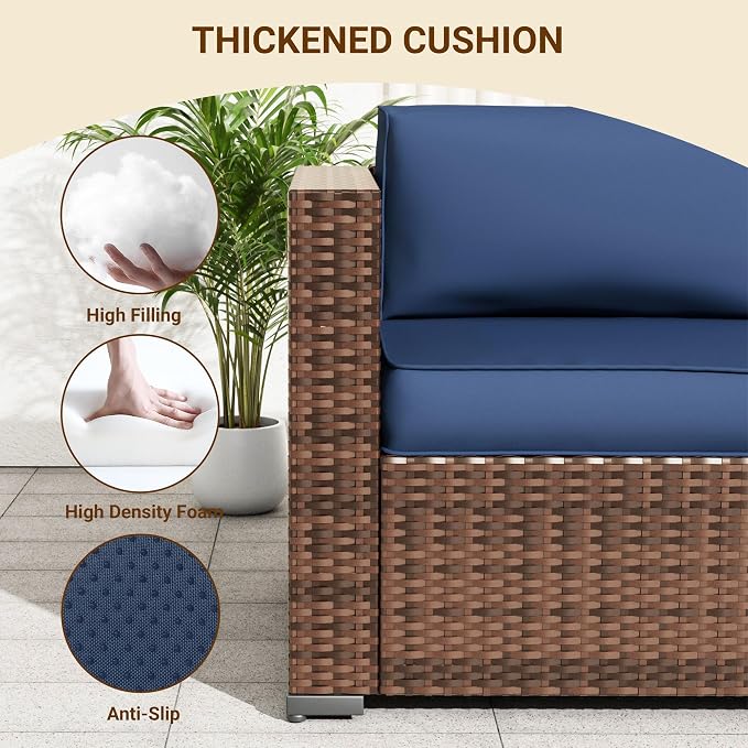 Patio Furniture Set, Modular 7-Piece Patio Conversation Sets with Coffee Table, All-Weather Wicker Outdoor Sectional for Backyard and Balcony, Navy (Waterproof Covers Included)