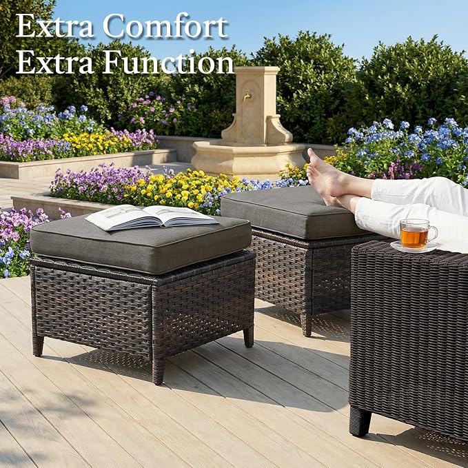 6 Piece High Back Patio Furniture Set - All Weather Patio Conversation Set with 4 Inch Thick Cushions and Deep Seating Swivel Glider Chairs & Outdoor Couch for Porch Deck Yard Pool
