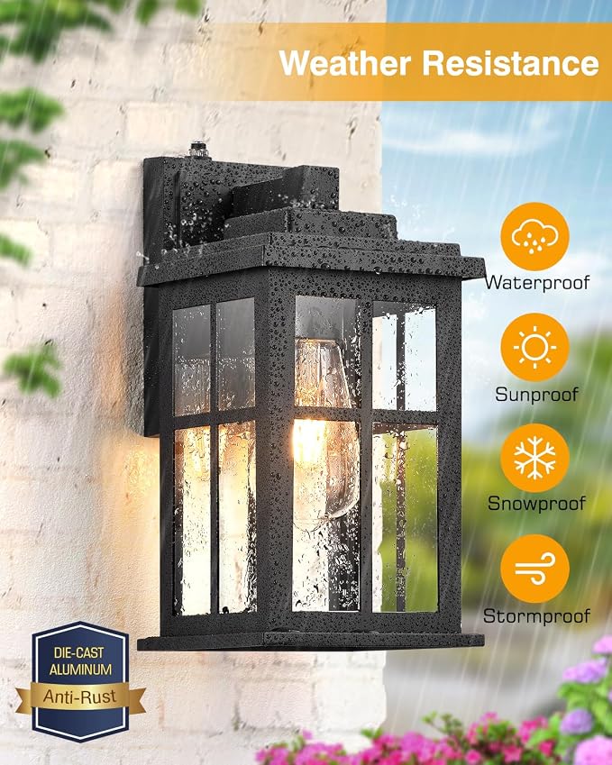 Dusk to Dawn Outdoor Lights for House, 2 Pack Outdoor Light Fixture, Black Exterior Lighting Fixtures, Dusk to Dawn Outdoor Lighting for House, Porch, Garage, Doorway, Anti-Rust, Waterproof