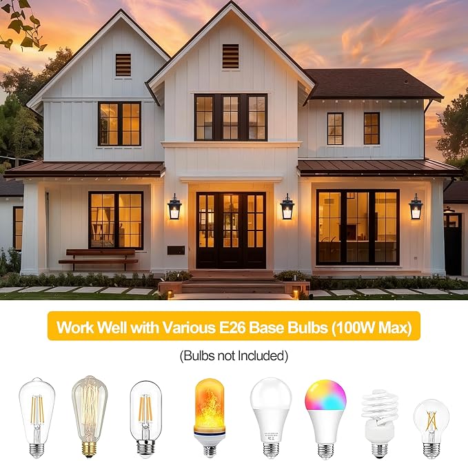 Outdoor Wall Lantern 2 Pack, Waterproof Exterior Wall Mount Light with Clear Glass in Black Finish, Porch Outside Lighting for Entryway, Backyard, Patio, E26 Base, Clear Glass 12.5 in