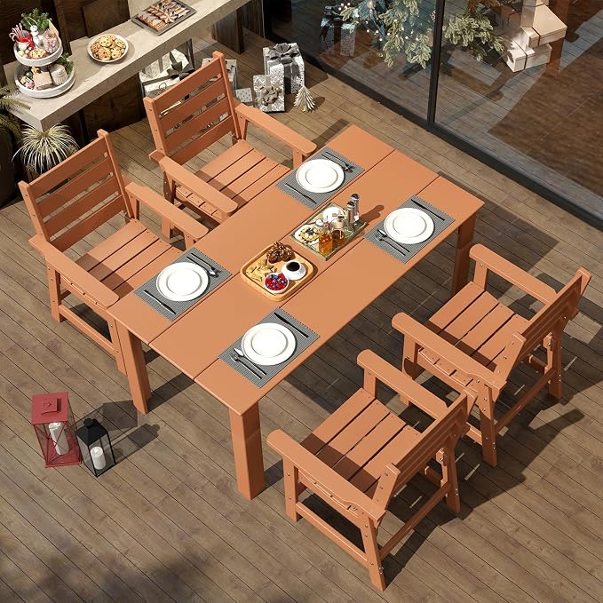 IVY&LANE Outdoor Dining Chair | HDPE | Teak | All Weather | Arm Chairs | Patio Furniture | for Poolside Lawn Garden Backyard