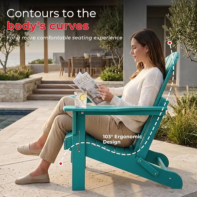 Costaelm Patio Conversation Set, 5 piece Balcony Furniture, Small Patio Firepit Furniture Outdoor Adirondack Square Coffee Table and Chair for Backyard Lawn Porch Pool Garden, Turquoise