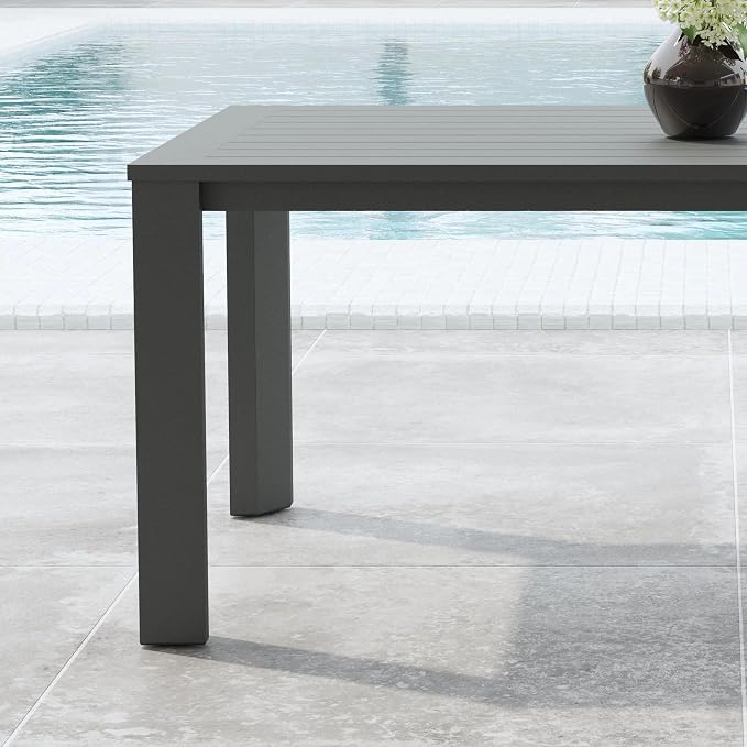 Homestyles Grayton Outdoor Rectangular Dining Table with Slatted Top, Made with a Recycled Aluminum Frame, Seats Upto 6