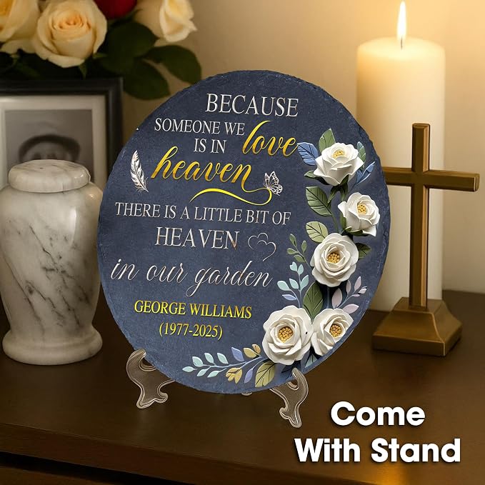 Personalized Memorial Garden Stone, Because Someone We Love is in Heaven Natural Stone, Gardenias Headstone Gift for Loss of Loved One, Bereavement Keepsake Grieving Grave Marker Mom Dad Nana Grandpa