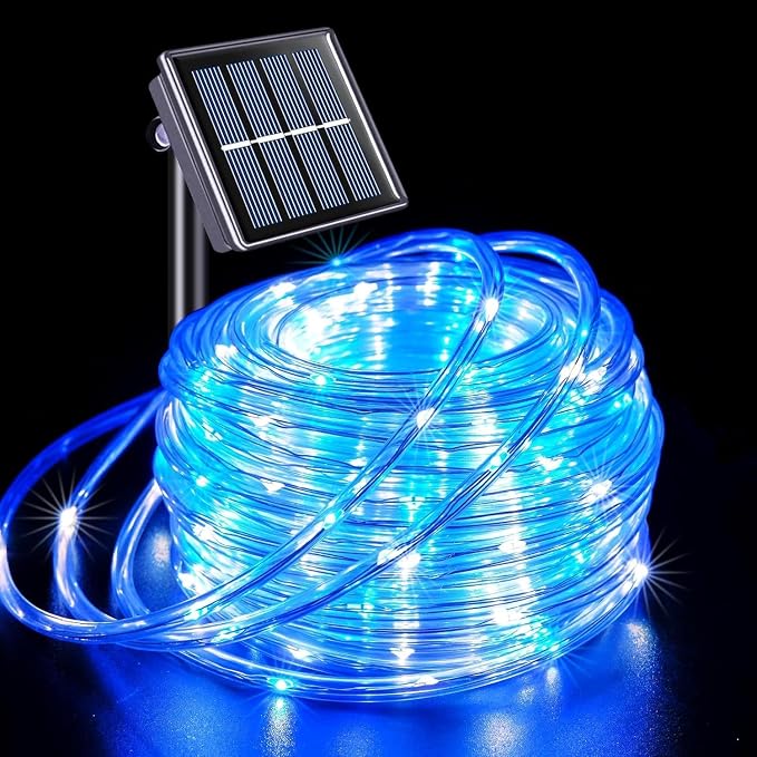 QITONG 200 Led Solar Rope Lights Blue and White