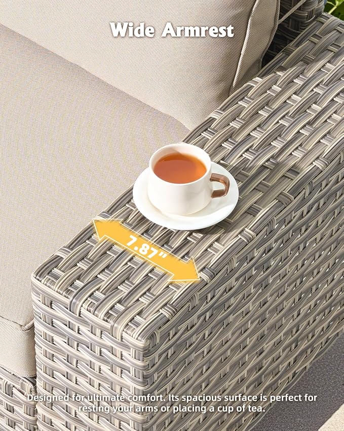 Outdoor Sectional Patio Furniture Set,5 Pieces Wicker Conversation Sets L Shaped Couch,Extra Deep Out Door Sofa Outside Furniture,Beige