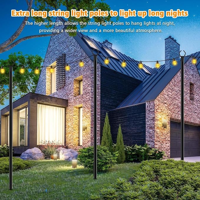 LETIANPAI 10Ft String Light Poles 6 Pack,Light Poles for Outside Lights,Outdoor with Fence Brackets Hanging Lights,Metal Stand Deck Patio Backyard
