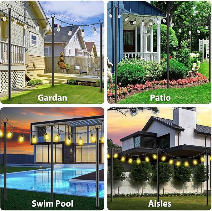 AILBTON 10Ft Exterior Light Poles 6 Pack, Durable Metal String Light Posts for Outdoor Use, Equipped with Fixed Brackets for Yard, Terrace, and Garden Lighting Decor and Backyard