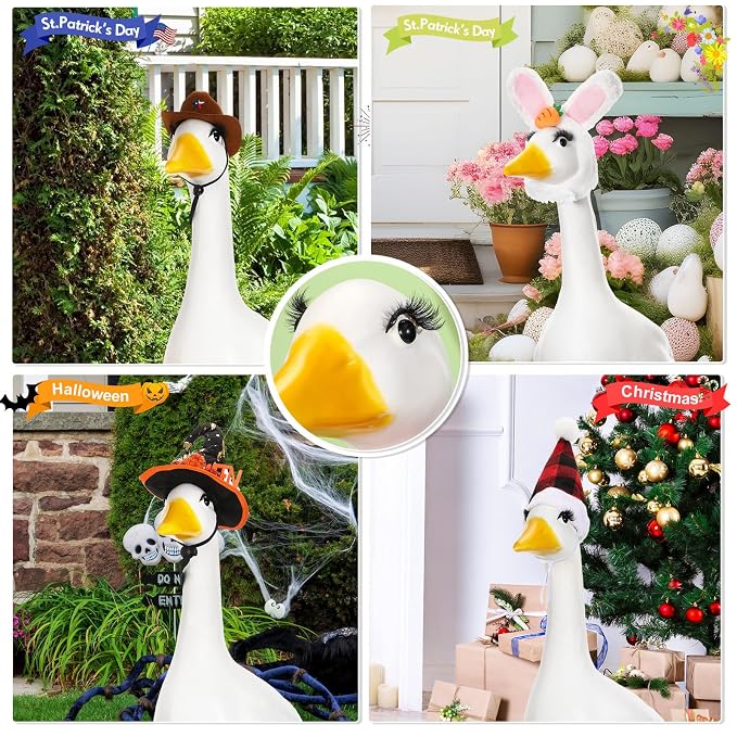 Geelin 7 Pcs Porch Goose Outfit Eyelash for 23/17'' Plastic Lawn Goose Statue Reusable Mink Fake Lashes End 3D Salon Eyelashes for Lawn Patio Art Decoration(Classic,Black)