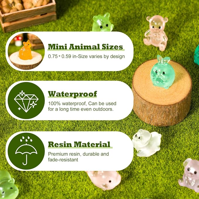 120Pcs Glow in The Dark Mini Resin Animals Mystery Bags,Individually Wrapped Blind Bags Resin Animals,Tiny Animal Figurines for Fairy Garden,Terrarium Decor,Party Favors,DIY Crafts