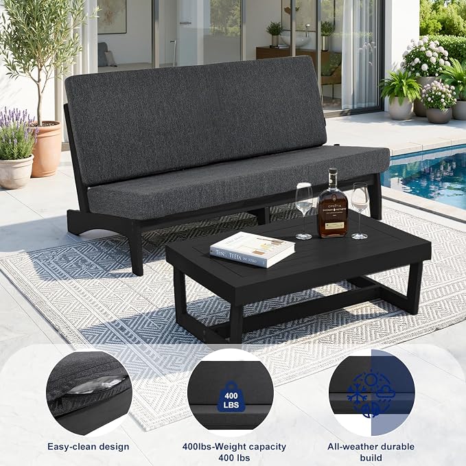Pia Ricoo 1-Piece Patio Furniture Set, Outdoor Loveseat with 4.5-Inch Thick Cushions, All-Weather Outdoor Sofa for Backyard, Deck, Lawn - Drak/Dark