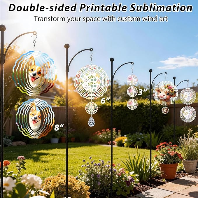 CHONOVO 5 Pack 6 Inch Sublimation Wind Spinner Blank | Double-Sided Sublimation, 3D Aluminum Metal, Easy Heat Transfer, Includes Hooks for Hanging Yard, Garden & Porch Decoration