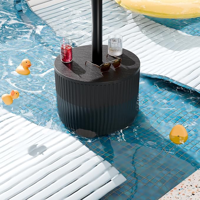 Outdoor Table with Umbrella Hole, Patio Umbrella Side Table with Plastic Bags Attached, Free-Standing Umbrella Side Table for Porch, Poolside & Garden, Easy Assembly, Black