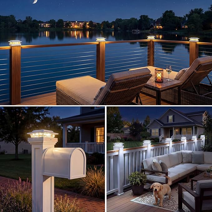 kolpop 4x4 Solar Post Cap Lights Outdoor 16Pack- 3 Color Temperatures&2 Level Brightness, IP65 Waterproof, 16 LED Fence Deck Post Light Solar Powered Only for 4×4/3.5×3.5 Wood/Vinyl Posts(White)