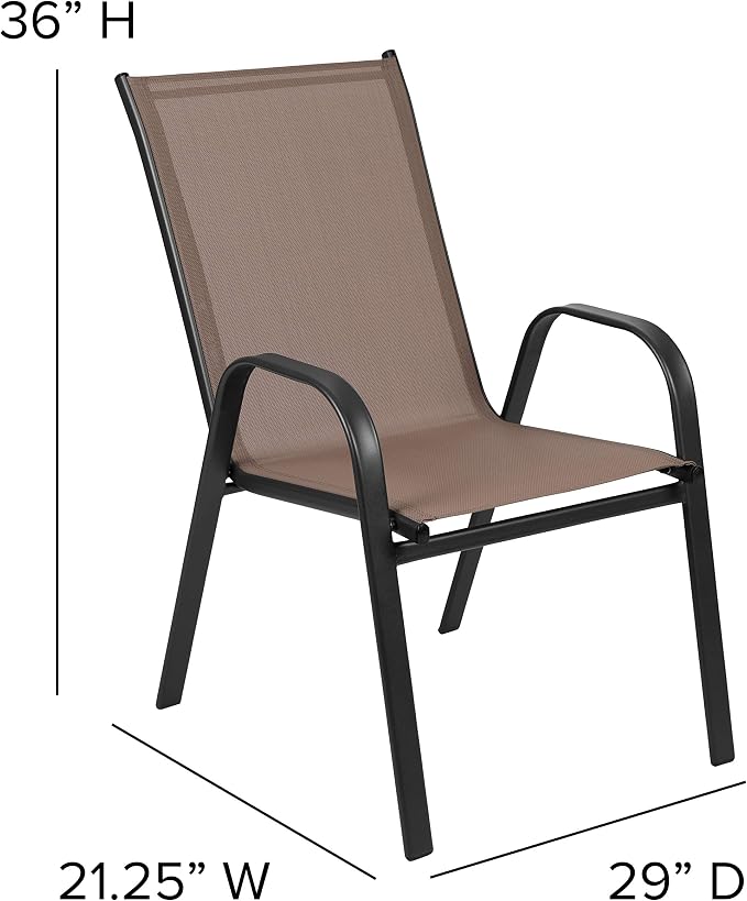 EMMA + OLIVER Seven Piece Indoor/Outdoor Dining Set - Metal Table with Tempered Glass Top - Six Brown Flex Comfort Chairs- Umbrella Hole - All Weather