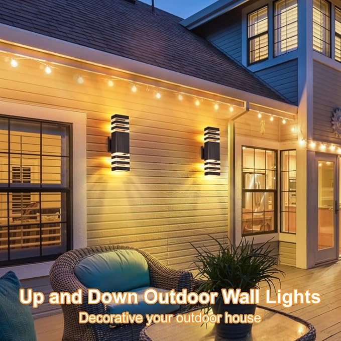 DASTOR Up and Down Outdoor Wall Lights, 3-Layer Brown Modern Outdoor Lights for House, Waterproof Exterior Light Fixture Wall Mount Outdoor Lighting for Porch Garage, 2 Pack