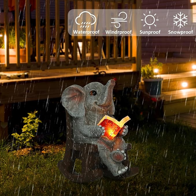 FOXMIS Garden Statues Elephant Outdoor Decor Lights, Lucky Miniature Elephant Statue Solar Garden Decor for Patio,Porch,Home Yard Decor Elephant Gifts for Mom,Women, 2.04"x3.34"x3.93"