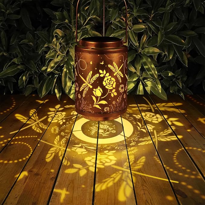 Solar Outdoor Lanterns, Dragonfly Garden Decor LED Light Hanging Waterproof Solar Lantern Birthday Gifts for Women Mon Grandma Sunflower Solar Lights Outdoor Decoration for Patio | Solar Lantern Birthday Gifts for Women Mon Grandma Sunflower Solar Ligh...