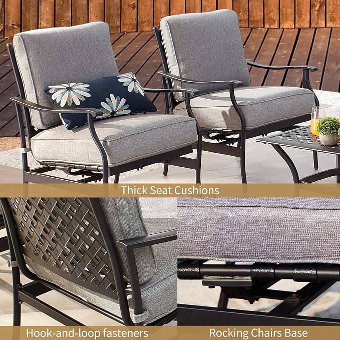Patio Conversation Set 6 Pieces Metal Outdoor Furniture Seating Sets with Grey Thick Cushions