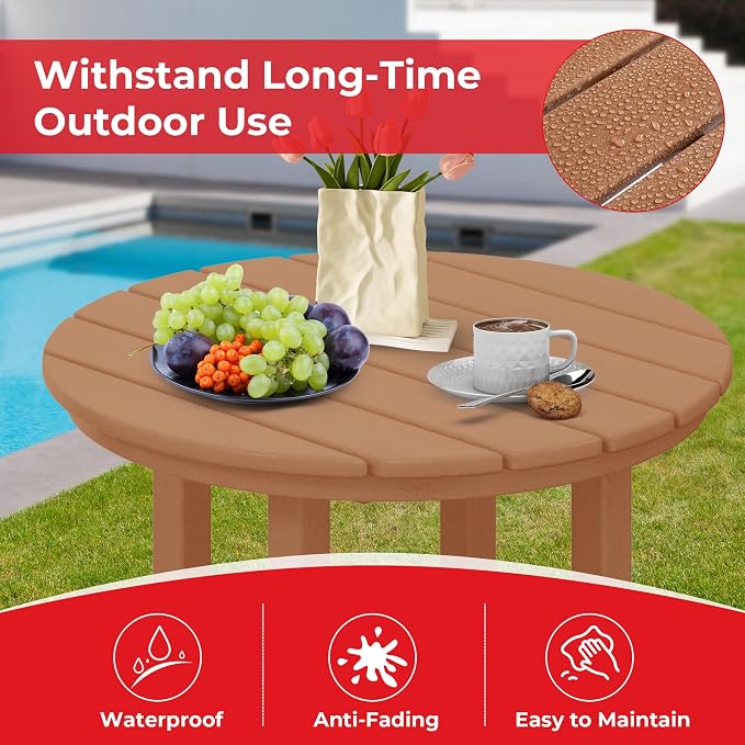Costaelm Outdoor Bar Table, 42" Counter Height Round Patio Cocktail Bar Table, Patio Bar Table Bistro Dining Table Pub Table for Front Porch Deck, Backyard, Garden, Teak