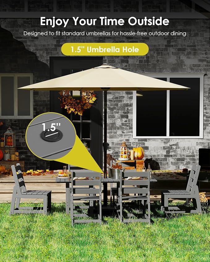 GREENVINES 7-Piece-Outdoor-Table-and-Chairs | HDPE | Patio Furniture | Dining Sets for 6 | Armless Chair | All Weather | Connectable Tables | for Backyard Poolside Garden | Grey